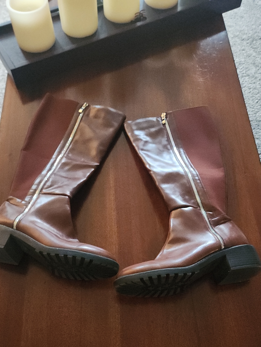 Women's Brown Knee-High Zip Riding Boots